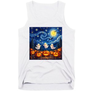 Boo Ghost Halloween Pumpkin Starry Night Van Gogh Tank Top