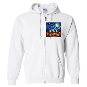 Boo Ghost Halloween Pumpkin Starry Night Van Gogh Full Zip Hoodie