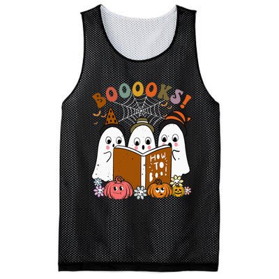 Booooks Ghost Halloween Groovy Vintage Teacher Book Reading Mesh Reversible Basketball Jersey Tank