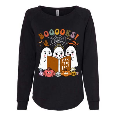 Booooks Ghost Halloween Groovy Vintage Teacher Book Reading Womens California Wash Sweatshirt