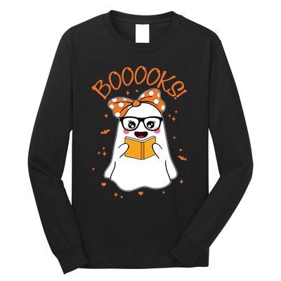 Booooks Ghost Halloween Women Teacher Book Library Reading Long Sleeve Shirt