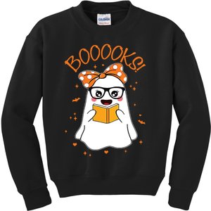 Booooks Ghost Halloween Women Teacher Book Library Reading Kids Sweatshirt