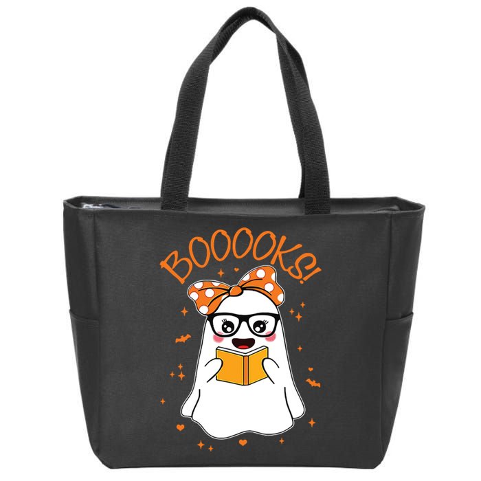 Booooks Ghost Halloween Women Teacher Book Library Reading Zip Tote Bag