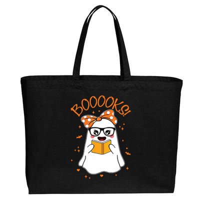 Booooks Ghost Halloween Women Teacher Book Library Reading Cotton Canvas Jumbo Tote