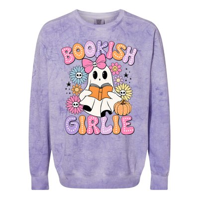 Bookish Girlie Halloween Book Lover Ghoul Ghost Colorblast Crewneck Sweatshirt