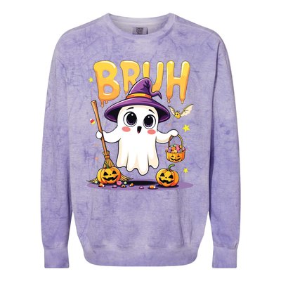 Bruh Ghost Halloween Trick Or Treat Funny Colorblast Crewneck Sweatshirt