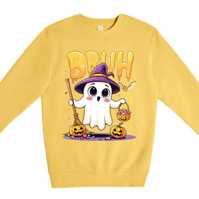 Bruh Ghost Halloween Trick Or Treat Funny Premium Crewneck Sweatshirt