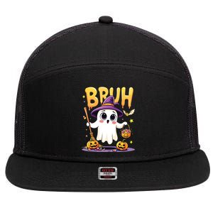 Bruh Ghost Halloween Trick Or Treat Funny 7 Panel Mesh Trucker Snapback Hat