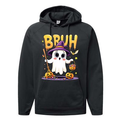 Bruh Ghost Halloween Trick Or Treat Funny Performance Fleece Hoodie