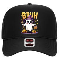 Bruh Ghost Halloween Trick Or Treat Funny High Crown Mesh Back Trucker Hat