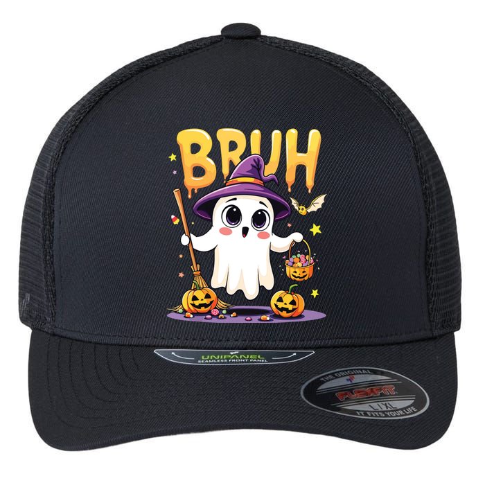 Bruh Ghost Halloween Trick Or Treat Funny Flexfit Unipanel Trucker Cap