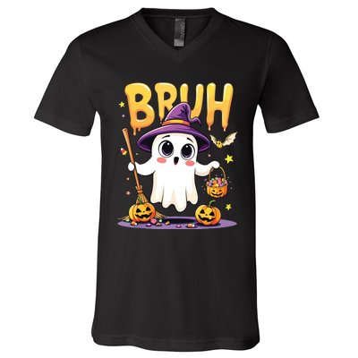 Bruh Ghost Halloween Trick Or Treat Funny V-Neck T-Shirt