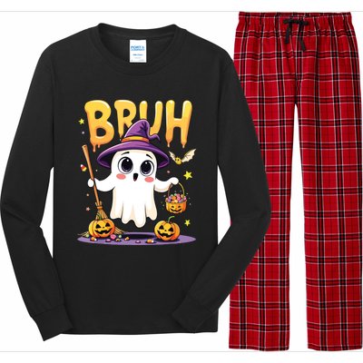 Bruh Ghost Halloween Trick Or Treat Funny Long Sleeve Pajama Set