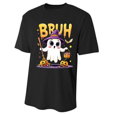 Bruh Ghost Halloween Trick Or Treat Funny Performance Sprint T-Shirt