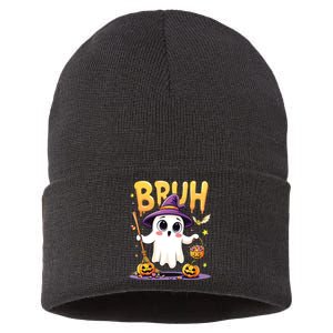 Bruh Ghost Halloween Trick Or Treat Funny Sustainable Knit Beanie