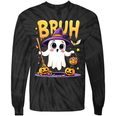 Bruh Ghost Halloween Trick Or Treat Funny Tie-Dye Long Sleeve Shirt