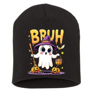 Bruh Ghost Halloween Trick Or Treat Funny Short Acrylic Beanie