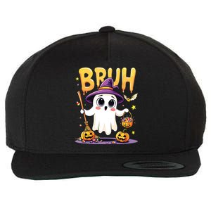 Bruh Ghost Halloween Trick Or Treat Funny Wool Snapback Cap