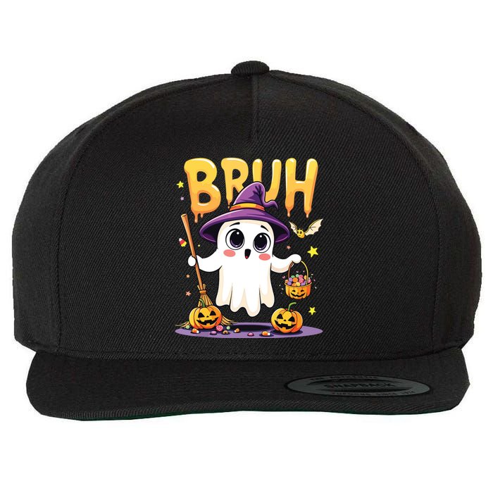 Bruh Ghost Halloween Trick Or Treat Funny Wool Snapback Cap