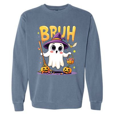 Bruh Ghost Halloween Trick Or Treat Funny Garment-Dyed Sweatshirt