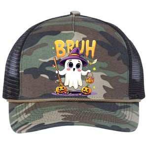 Bruh Ghost Halloween Trick Or Treat Funny Retro Rope Trucker Hat Cap