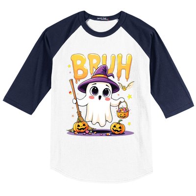 Bruh Ghost Halloween Trick Or Treat Funny Baseball Sleeve Shirt