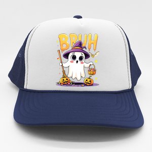 Bruh Ghost Halloween Trick Or Treat Funny Trucker Hat