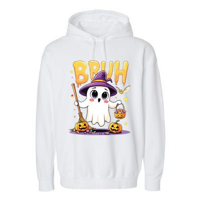 Bruh Ghost Halloween Trick Or Treat Funny Garment-Dyed Fleece Hoodie