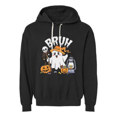 Bruh Ghost Halloween Cute Ghost Candy Garment-Dyed Fleece Hoodie