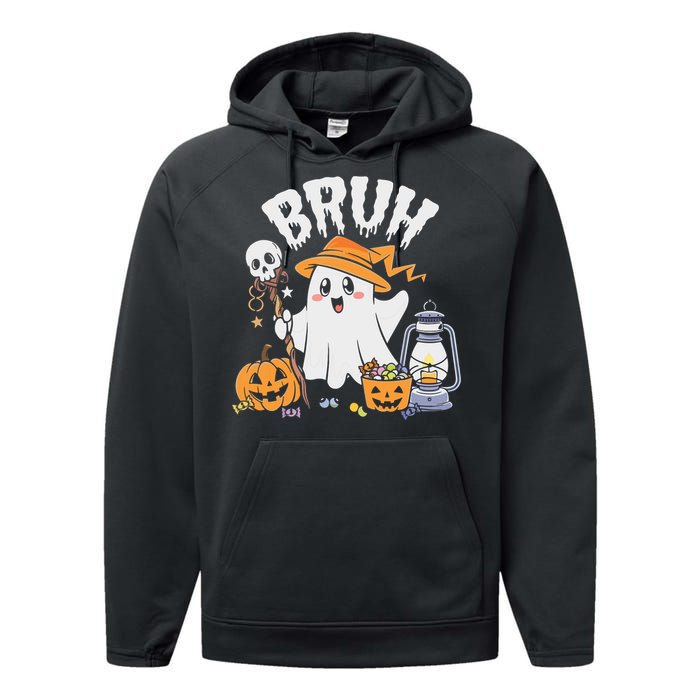 Bruh Ghost Halloween Cute Ghost Candy Performance Fleece Hoodie