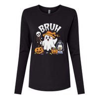 Bruh Ghost Halloween Cute Ghost Candy Womens Cotton Relaxed Long Sleeve T-Shirt