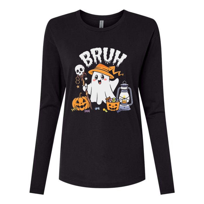 Bruh Ghost Halloween Cute Ghost Candy Womens Cotton Relaxed Long Sleeve T-Shirt