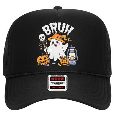 Bruh Ghost Halloween Cute Ghost Candy High Crown Mesh Back Trucker Hat