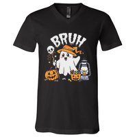 Bruh Ghost Halloween Cute Ghost Candy V-Neck T-Shirt