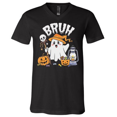 Bruh Ghost Halloween Cute Ghost Candy V-Neck T-Shirt