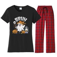 Bruh Ghost Halloween Cute Ghost Candy Women's Flannel Pajama Set