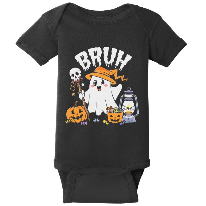 Bruh Ghost Halloween Cute Ghost Candy Baby Bodysuit