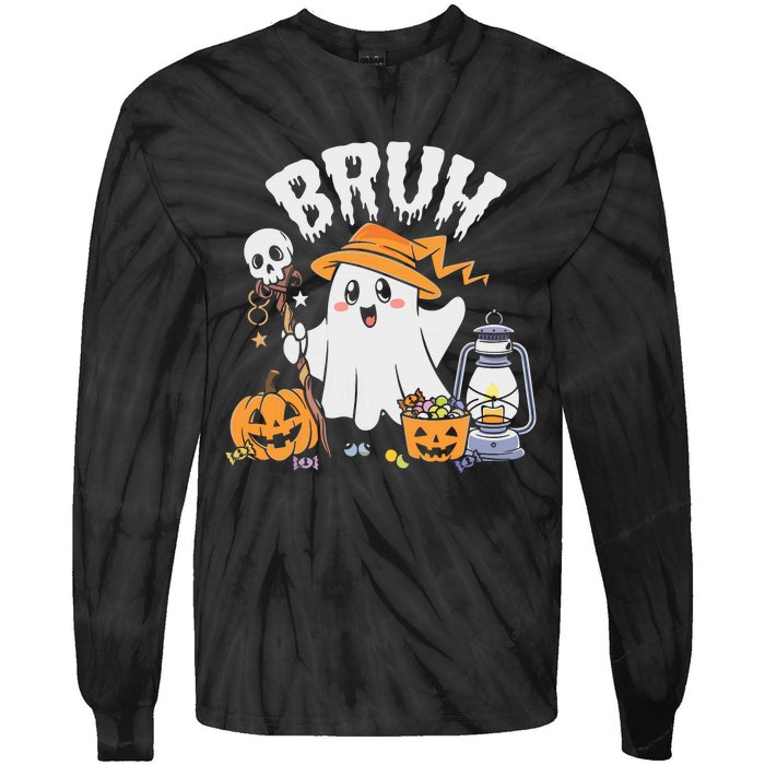 Bruh Ghost Halloween Cute Ghost Candy Tie-Dye Long Sleeve Shirt