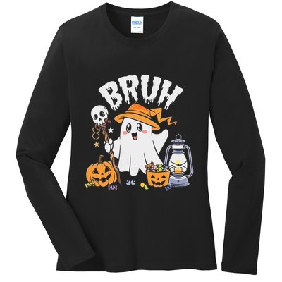 Bruh Ghost Halloween Cute Ghost Candy Ladies Long Sleeve Shirt