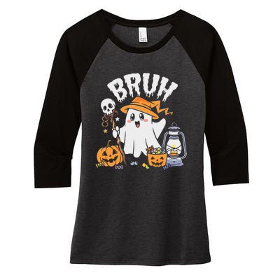 Bruh Ghost Halloween Cute Ghost Candy Women's Tri-Blend 3/4-Sleeve Raglan Shirt