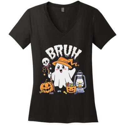 Bruh Ghost Halloween Cute Ghost Candy Women's V-Neck T-Shirt