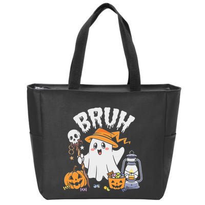 Bruh Ghost Halloween Cute Ghost Candy Zip Tote Bag
