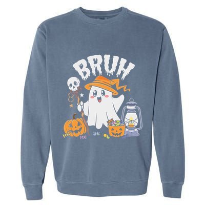 Bruh Ghost Halloween Cute Ghost Candy Garment-Dyed Sweatshirt
