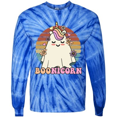 Boonicorn Groovy Halloween Unicorn Boo Ghost Costume Cute Gift Tie-Dye Long Sleeve Shirt