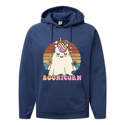 Boonicorn Groovy Halloween Unicorn Boo Ghost Costume Cute Gift Performance Fleece Hoodie