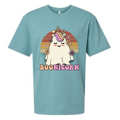 Boonicorn Groovy Halloween Unicorn Boo Ghost Costume Cute Gift Sueded Cloud Jersey T-Shirt