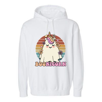 Boonicorn Groovy Halloween Unicorn Boo Ghost Costume Cute Gift Garment-Dyed Fleece Hoodie