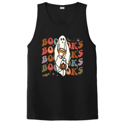 Booooks Ghost Halloween Groovy Vintage Teacher Book Reading PosiCharge Competitor Tank