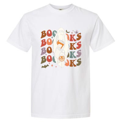 Booooks Ghost Halloween Groovy Vintage Teacher Book Reading Garment-Dyed Heavyweight T-Shirt