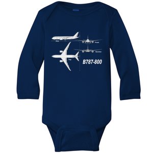 B787meaningful Gift800 Hand Drawn Aircraft Graphic Cute Gift Baby Long Sleeve Bodysuit